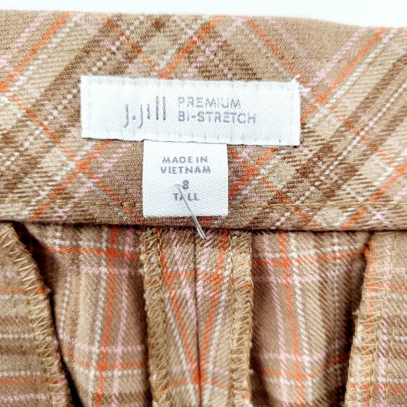 J. Jill Premium Bi-Stretch Plaid Tan Beige Casual Work Pants Women's Sz 8 Tall - Picture 8 of 10